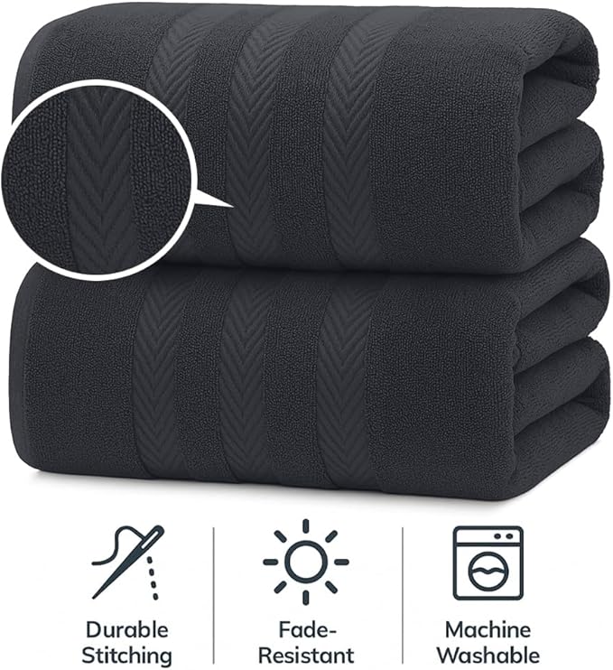 RIVERSIDE Pack of 2 Extra Large Bath Sheets 35 x 70 Inches - 100% Ring Spun Cotton Hotel Quality Oversized Bath Towels - Super Soft, Highly Absorbent & Quicker to Dry - Charcoal