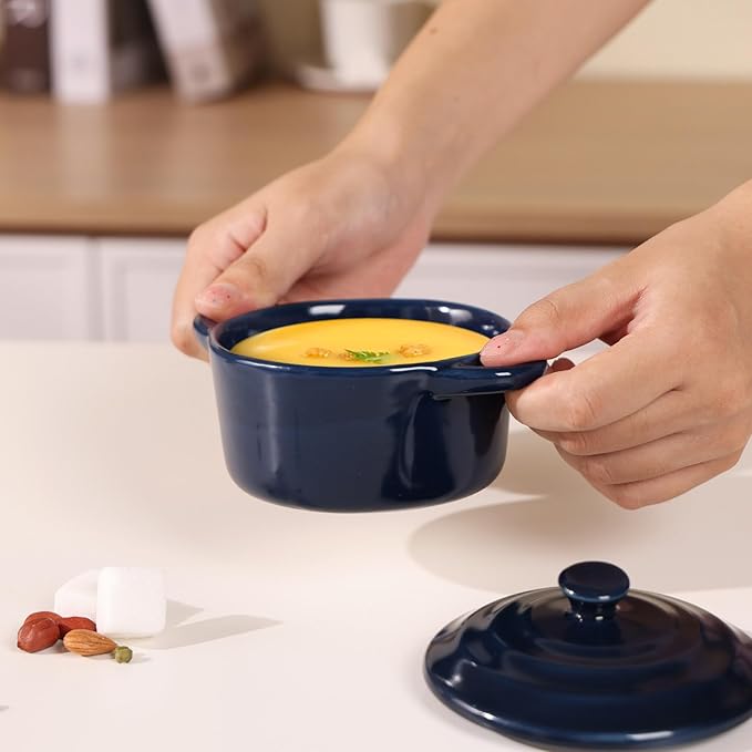Ceramic Casserole Dish With Lid,Ceramic Mini Cocotte Set,Soup Bowls With Handles And Lids,Mini Dutch Oven Pot With Lid, Oven Safe,Set Of 4 Dutch Oven For Bread Baking