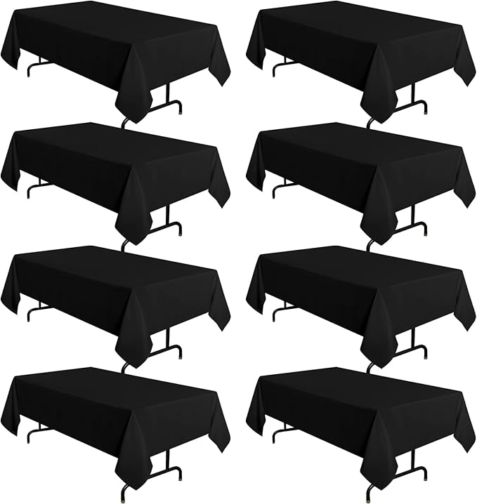 sancua 8 Pack Black Tablecloth 60 x 120 Inch, Rectangle Table Cloth for 8 Feet Tables - Stain and Wrinkle Resistant Washable Polyester Table Cover for Dining Tables, Buffet Parties and Camping