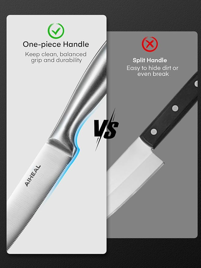 Aiheal Steak Knives Set of 8 with Clear Acrylic Stand, Stainless Steel Steak Knife Set, Sharp Micro-Serrated Steak Knives, Easy to Store