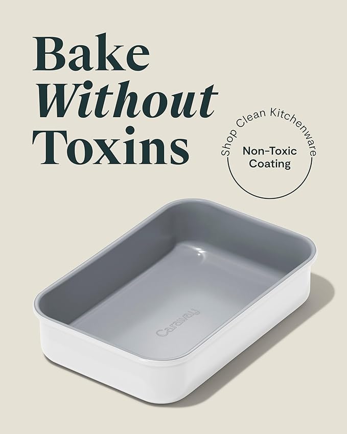 Caraway Nonstick 9” x 6.5” Small Rectangle Baking Pan – Non-Toxic, PTFE & PFOA Free – Aluminized Steel Core – Deep Ceramic Baking Pan for Casseroles, Lasagna & More - White