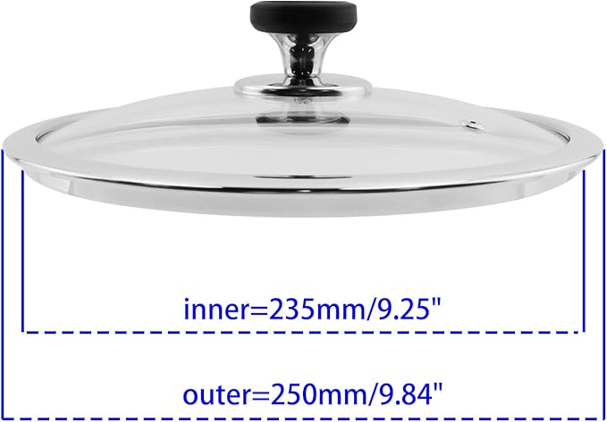Woogim 9.5 Inch Tempered Glass Lid with Silicone Handle,Wide Edge for Secure Seal,Universal Cookware Cover, Dishwasher Safe,Oven Compatible up to 480℉,Compatible with Induction & Ceramic Cooktops