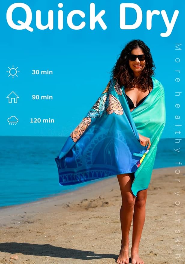 6 Pack Microfiber Lightweight Beach Towel Sand Free Quick Dry Absorbent Thin Compact Towels for Swimming Pool Camping Beach Accessories Large Easy Pack Travel Things for Vacation Essentials Gift