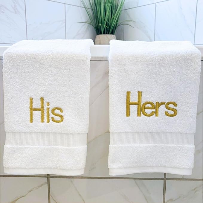 Gold Monogrammed Hand Towels for Bathroom - Luxury Hotel Quality Personalized Initial Decorative Embroidered Towel for Powder Room, Spa - GOTS Organic Certified - His and Hers