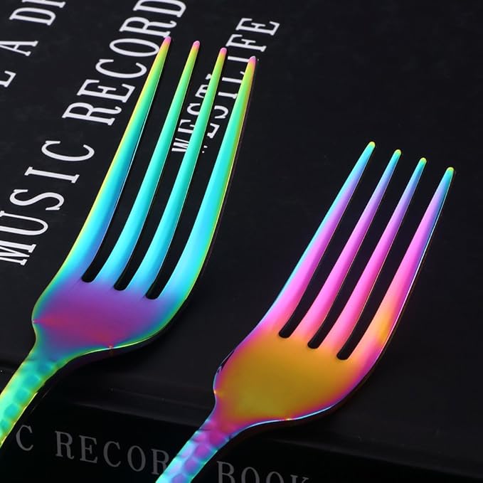5-Piece Rainbow Silverware Flatware Set Service for 1 Stainless Steel Cutlery Set Include Dinner Knife Table Fork Table Spoon Salad Fork Tea Spoon for Wedding, Dishwasher Safe