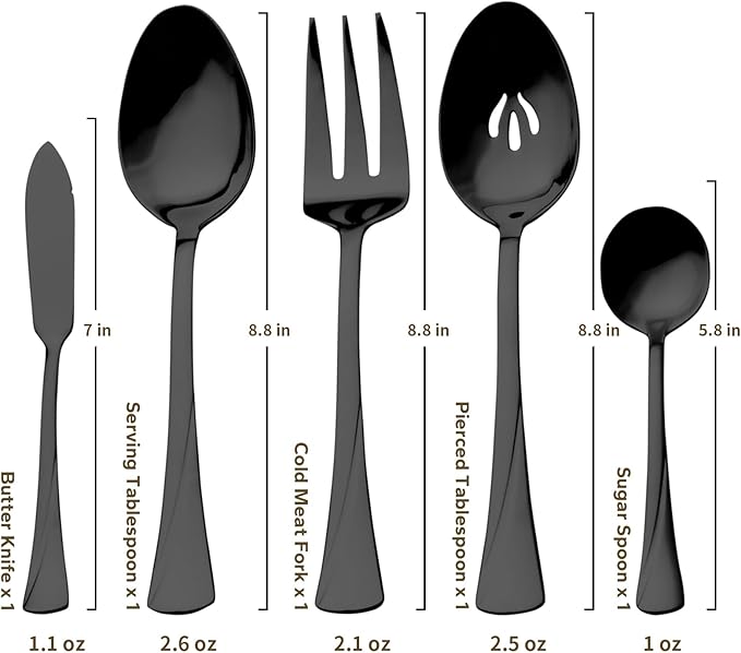 Alata Alice Black Mirror 45-Piece Silverware Set Stainless Steel Flatware Set,Service for 8,Mirror Polished Cutlery Set,Dishwasher Safe