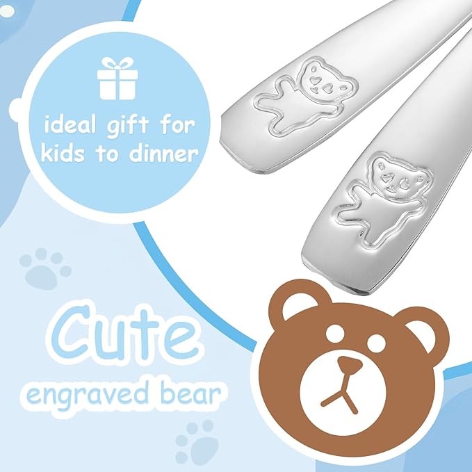 10 Pieces Toddler Utensils Kids Silverware Set, Kids Silverware Stainless Steel Childrens Safe Flatware Metal Baby Utensils Set Small Forks and Spoons for Self Feeding, Dishwasher Safe