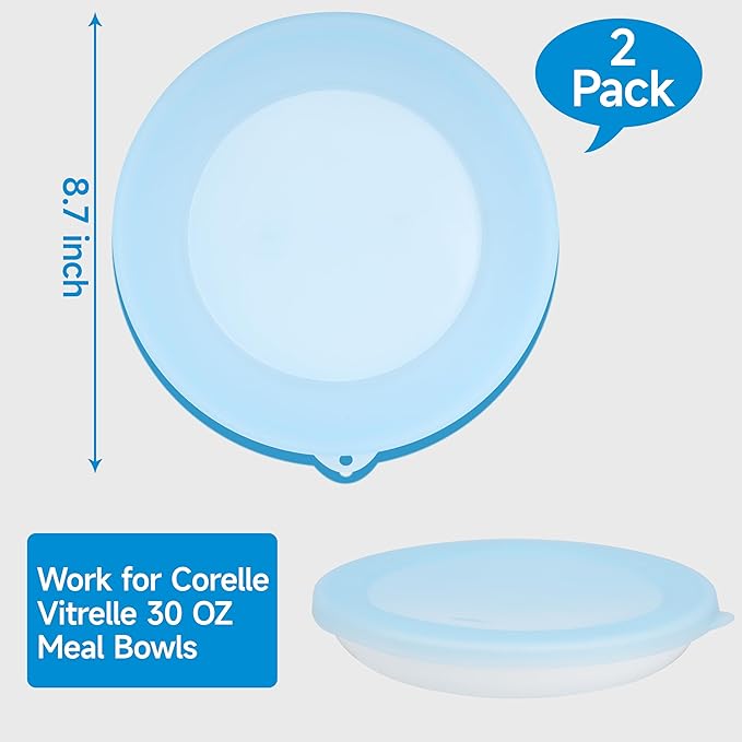 2 Pack Silicone Lids for Corelle 30-Oz Versa Bowls, Freezer & Microwave & Dishwasher Safe (Bowl not included)