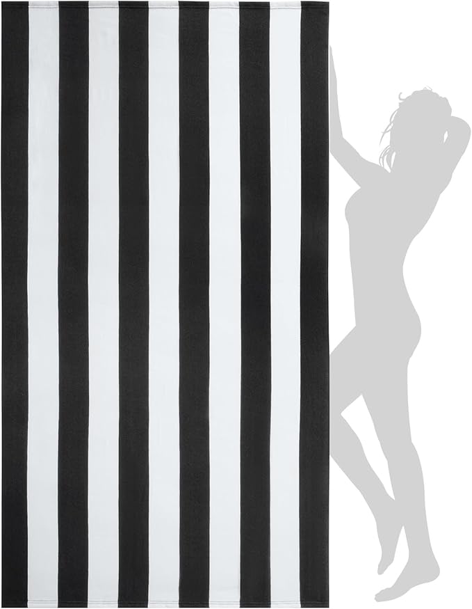 WILFA Extra Large Beach Towel - Oversized Mircofiber Beach Towel 40'' x 70'', XL Striped Lightweight Pool Towel, Big Cabana Swim Travel Towel for Adults Mens Women,Black