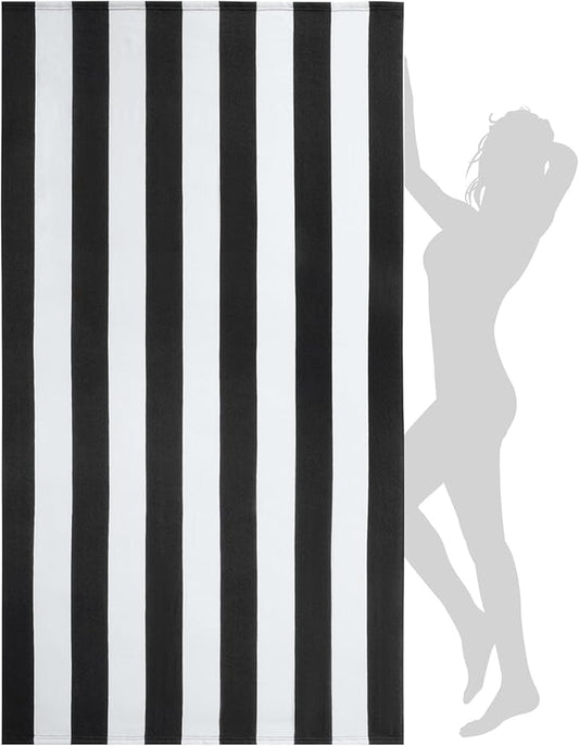 WILFA Extra Large Beach Towel - Oversized Mircofiber Beach Towel 40'' x 70'', XL Striped Lightweight Pool Towel, Big Cabana Swim Travel Towel for Adults Mens Women,Black