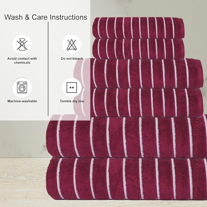CASA COPENHAGEN Ecstatic 6 Pieces Towel Set- Burgundy, 600 GSM 2 Bath Towel 2 Hand Towel 2 Washcloth, Designed in Denmark Made of Soft Egyptian Cotton for Bathroom, Kitchen & Shower