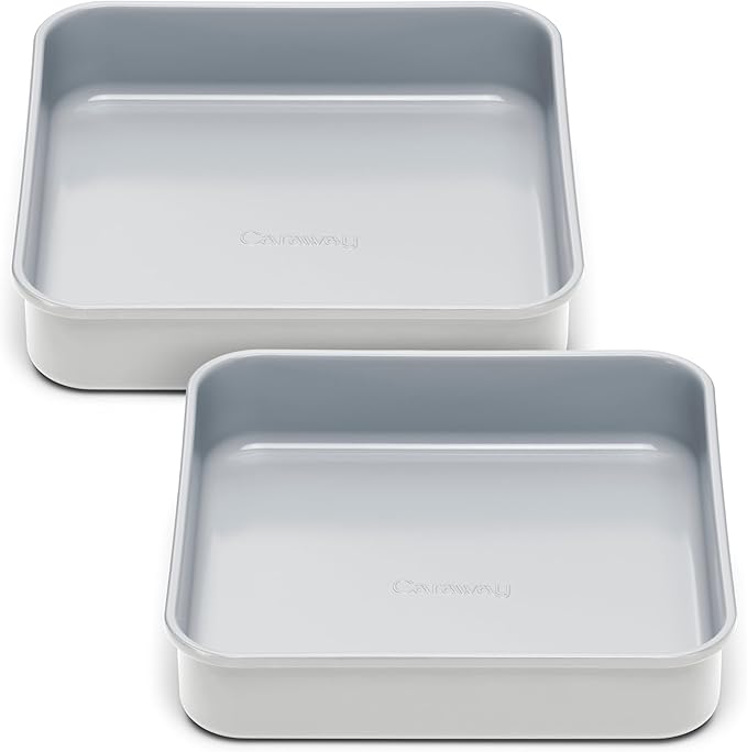 Caraway 9” Square Pan Duo - Non-Stick Ceramic Coating - Free From Forever Chemicals - Cake Pan Perfect for Brownies, Lemon Bars, & More - Gray