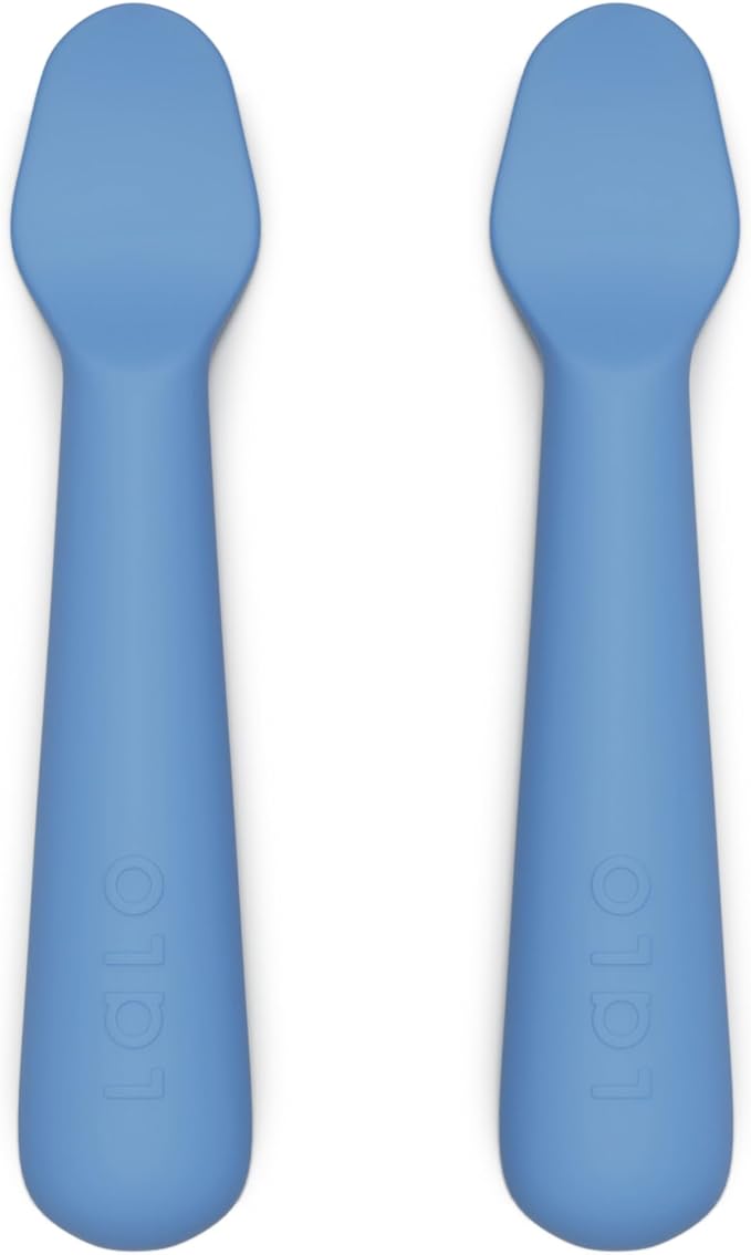 Lalo Little Spoon Set - 2 Piece Baby Spoons Set for Infants & Babies - Made From Food Grade Silicone Dishwasher Safe - Baby Feeding Essentials for Early Stage Mealtime - Blueberry