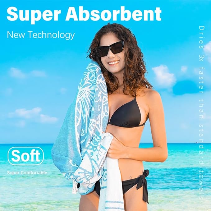 2 Pack Turkish Beach Towel Quick Dry Absorbent Cotton Lightweight Thin Bathroom Bath Pool Swim Towels Extra Large Oversized Sand Free Beach Accessories Essentials Stuff Cloud Adults Gift