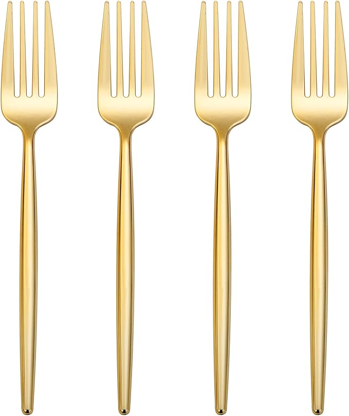 I00000 90 Pcs Gold Plastic Forks,Gold Disposable Utensils, Disposable Heavy Duty Plastic Forks Heat Resistant Perfect for Parties,Wedding,Dinners