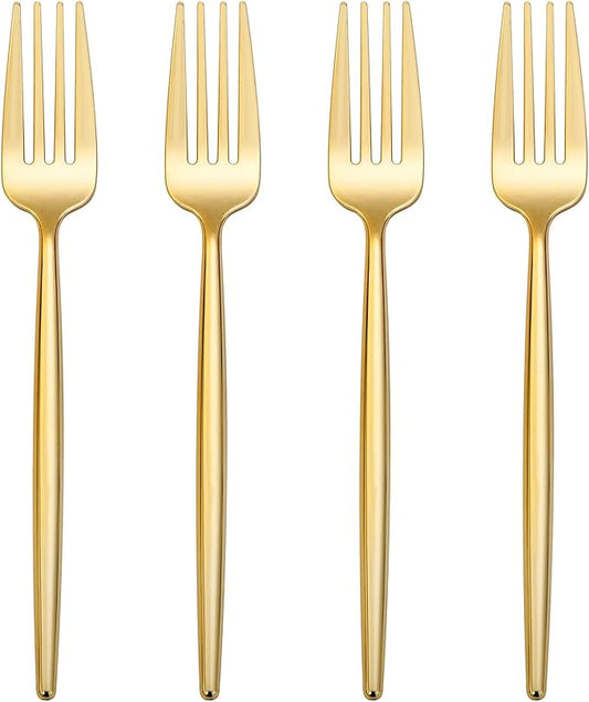 I00000 90 Pcs Gold Plastic Forks,Gold Disposable Utensils, Disposable Heavy Duty Plastic Forks Heat Resistant Perfect for Parties,Wedding,Dinners