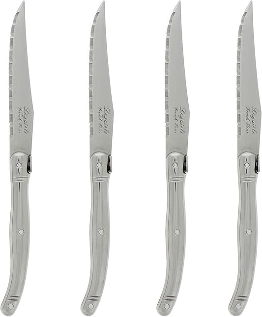 French Home Laguiole 4-Piece Steak Knife Set – Sophisticated Stainless Steel Dinner Knives with Iconic Bee Emblem – Serrated Knives for Smooth Cutting (9.25")