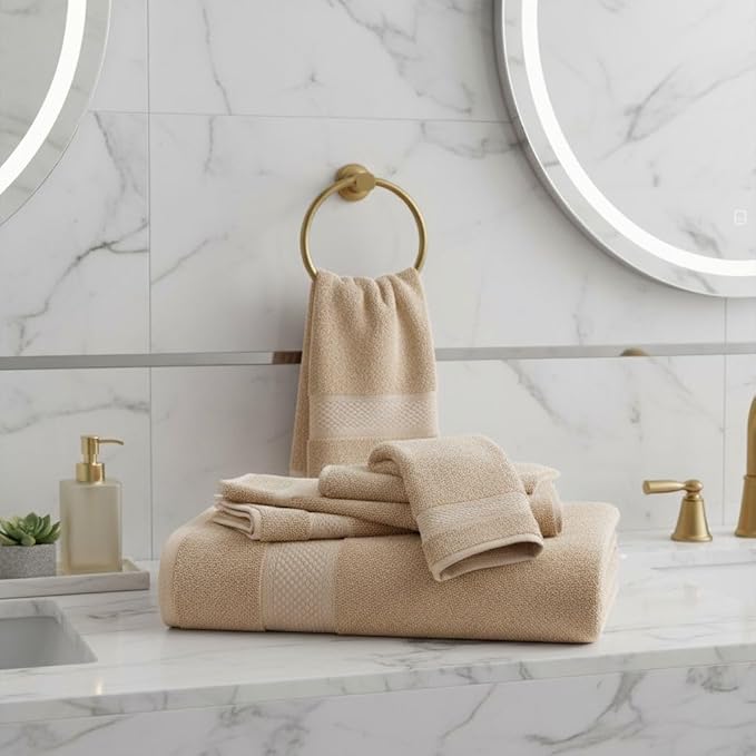 BAGNO MILANO Turkish Towels, Ultra Soft, Plush Luxury Turkih Cotton Bath Towels, Quick Dry Towel Set Made in Turkey (Sand Beige, 2 Pcs Bath Towel Set)