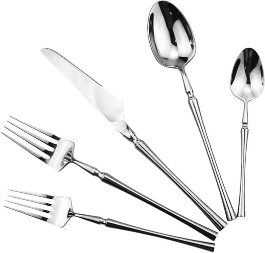 Gugrida Silver Silverware Set, 5-Piece 18/10 Stainless Steel Flatware Cutlery Set for 1,Mirror Finish, Ideal for Wedding Festival Party Home Kitchen, Dishwasher Safe