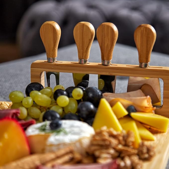 RoyalHouse Bamboo Cheese Board and Charcuterie Boards Set & Serving Tray for Meat, and Wine - Birthday Gifts for Women, Wedding Gift for Couples 2025, Bridal Shower, Housewarming Gift New Home