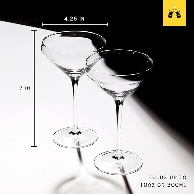 LEMONSODA Hand Blown/Nick And Nora Classic Martini Glasses Manhattan, Cosmopolitan, Espresso Martini, Lemon Drop, Dirty Martini - Inspired by 1930's - 50's Cocktail Culture - 6oz/10oz (Set of 6, 10oz)