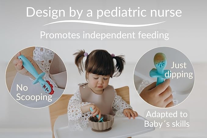 Growing Love Baby Spoons Set, Self Feeding 6 months, Pre-Spoon, Baby utensils, Toddler spoon, training spoon, cuchara bebe, blw, 100% silicone, Anti choke shield (vanilla)