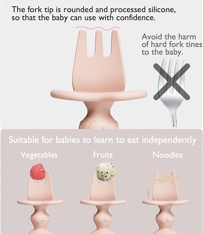 12 Pack Baby Utensils, Silicone Baby Spoons Self Feeding and Baby Forks, Toddler Utensils for Baby Led Weaning, Chewable Utensils First Stage