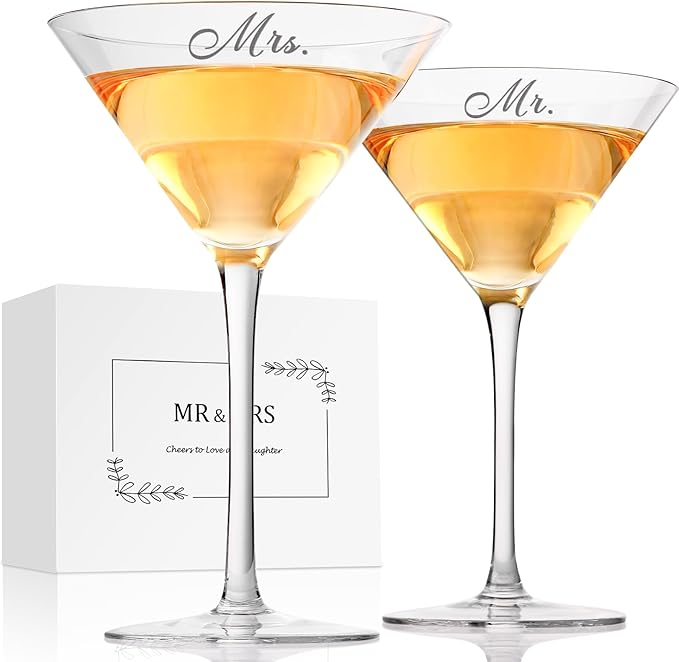Mr and Mrs Coupe Glasses Set – Martini Glasses for Couples with Gift Box, Christmas Gifts for Couples, Wedding & Engagement Gifts, Bridal Shower Gift for Bride