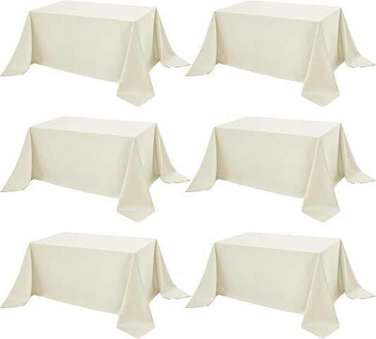 6-Pack Ivory Tablecloths for Rectangle Tables, 90 x 156 Inches, Stain-Resistant Polyester Fabric for 8 Foot Tables - Washable Table Covers for Weddings, Banquets, Birthday Parties, Events