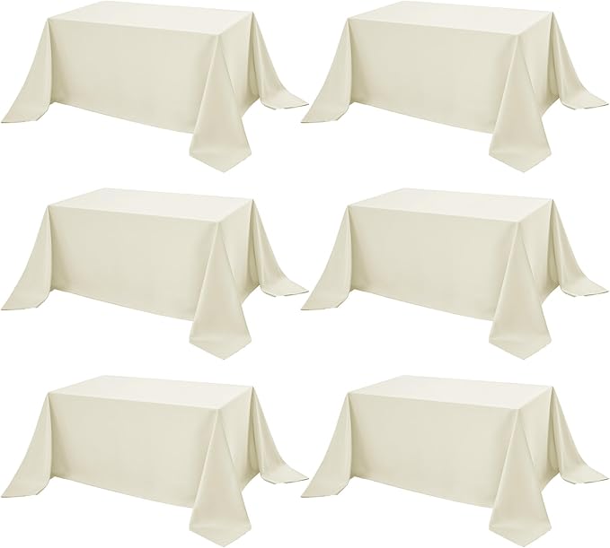 6-Pack Ivory Tablecloths for Rectangle Tables, 90 x 132 Inches, Stain-Resistant Polyester Fabric for 8 Foot Tables - Washable Table Covers for Weddings, Banquets, Birthday Parties, Events
