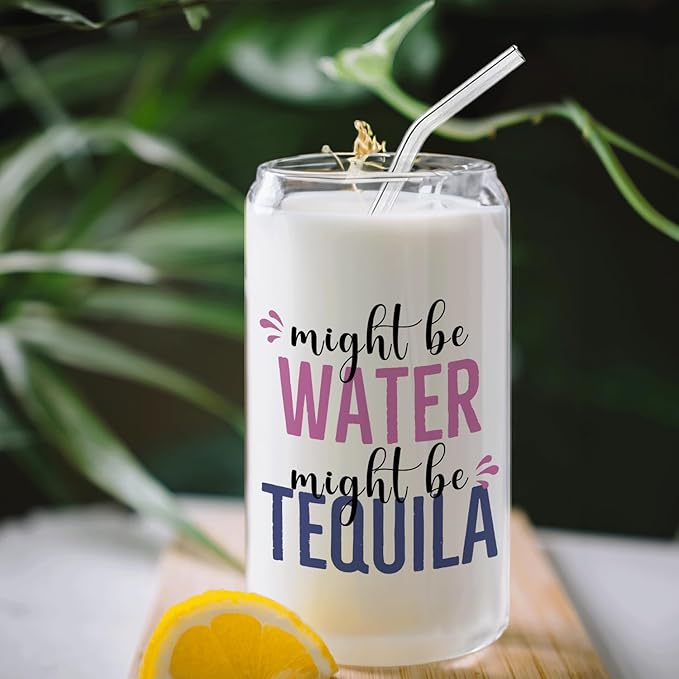 Funny Might Be Tequila glasses cup Gifts for Cocktail Lovers, Tequila Lime drinking jar for Women Men 14oz,