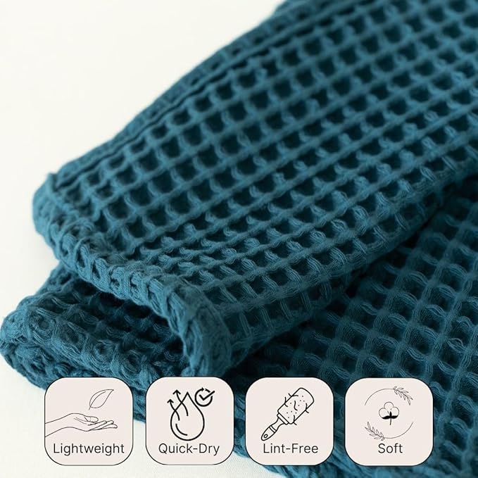 Premium Waffle Hand Towels Pack of 4 Extra Large 20x35 inch - 100% Turkish Cotton, Waffle Weave, Quick Dry, Lint Free, Super Absorbent, Thin Hand Bath Towel (Indigo, Set of 4 Hand Towels)