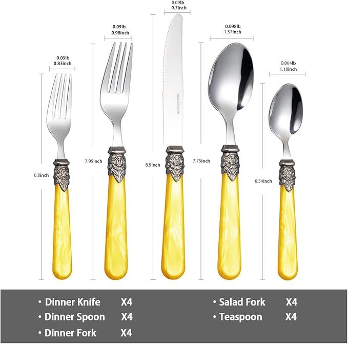 20 Pieces 18/10 Stainless Steel Elegant Silverware Set for 4,Vintage Flatware Set,Dishwasher Safe (20, Yellow)