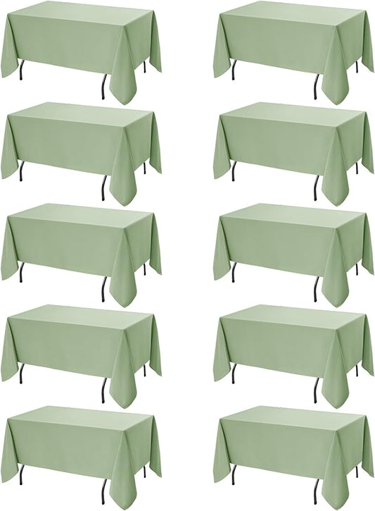10-Pack Sage Green Tablecloths for Rectangle Tables, 60 x 120 Inches, Stain-Resistant Polyester Fabric for 6 Foot Tables - Washable Table Covers for Weddings, Birthday Parties, Events