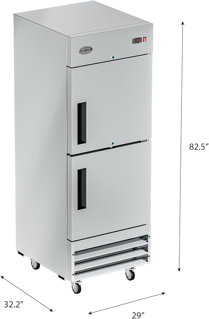 KoolMore Commercial Half Door Reach-in Freezer for Restaurant, Cafe, and Cold Food Storage, Stainless Steel Finish, Large 23 Cu. Ft. Capacity, Heavy Duty Kitchen Use (RIF-1D-SSHD), Silver