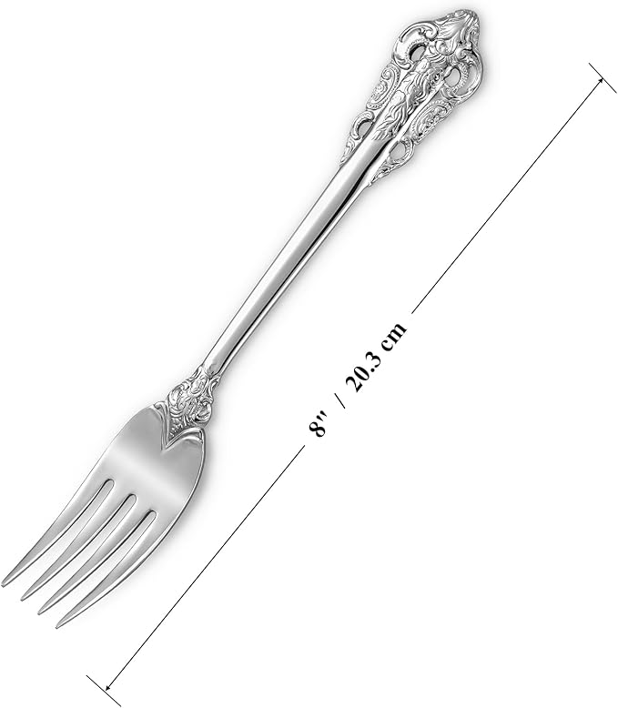 KEAWELL Luxury Dinner Fork, Set of 4, 18/10 Stainless Steel, 8 Inches, Dishwasher Safe, Mirror Polished, Silverware Fork Set (Silver)