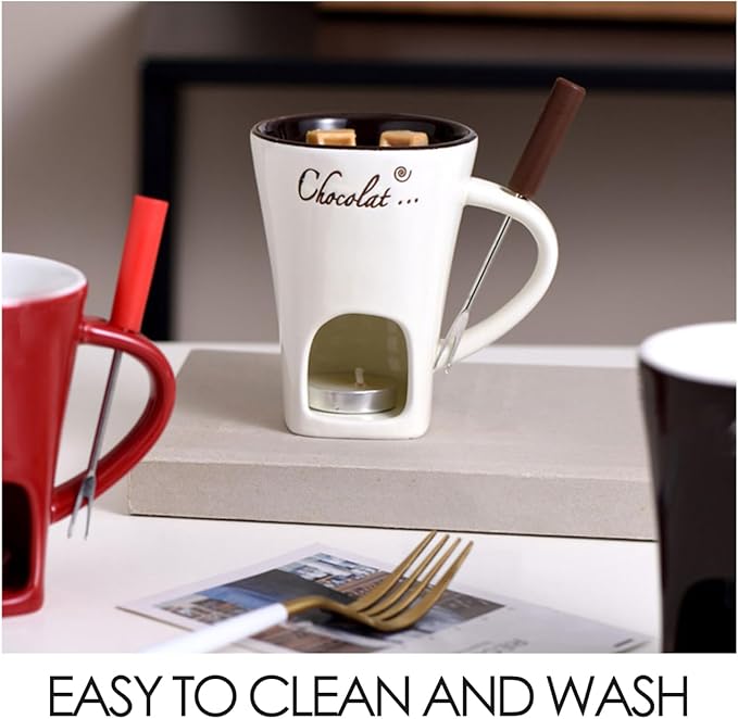 Garneck 2 Sets Chocolate Fondue Mugs Ceramic Multifunction Pot Hot Chocolate Mug Porcelain Melt Chocolate Fondue Crucible Mini Fondue Pot for Cheese Caramel Butter