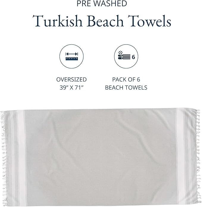 LANE LINEN Beach Towels 6 Pack, Bulk Beach Towels Oversized, Pool Towels for Adults, Pre-Washed, Sand Free Beach Towel, Fast Drying Beach Towel, 39"x71" - Classic Color