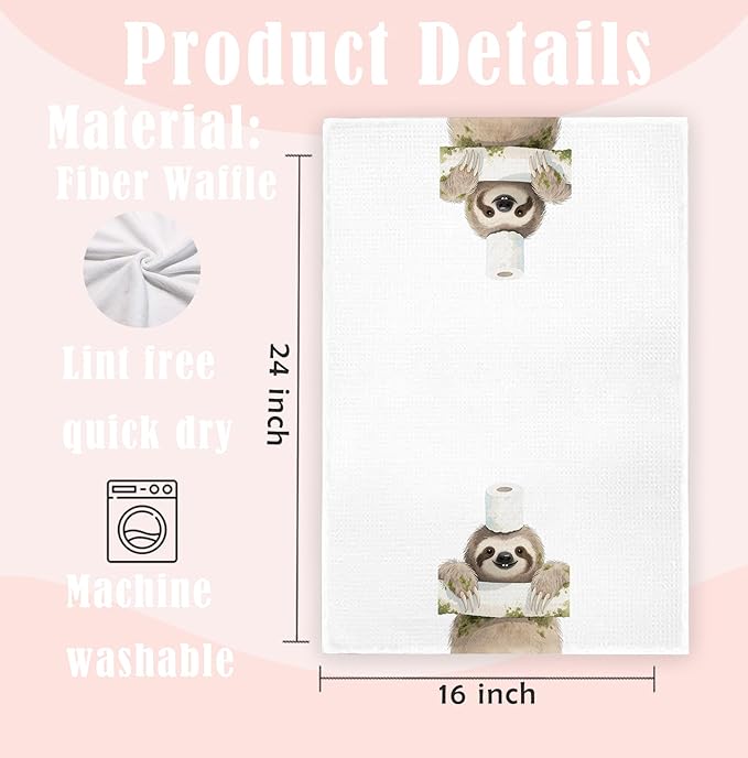 Sloth Bathroom Hand Towels Set of 2, Kids Bathroom Decor, Sloth Gifts for Women Decorative Hand Towels for Kids Bath Room Washroom, 16x24 Inch