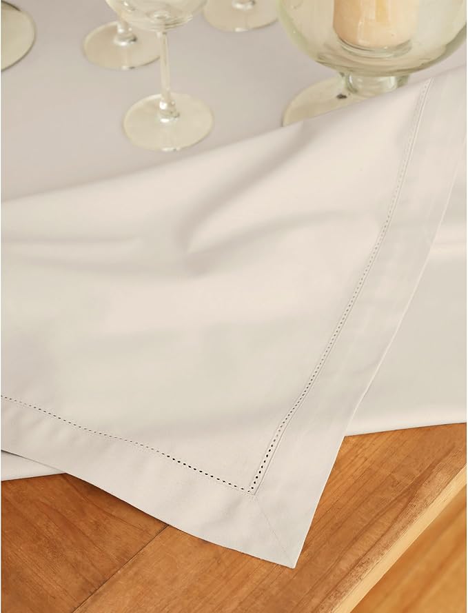 Solino Home Cotton Linen Tablecloth 58 x 120 Inch - Hemstitch Linen Table Cloth for Rectangle Tables - Machine Washable Tablecloth for New Year