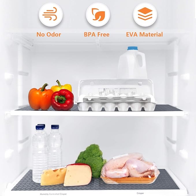 Shelf Liners for Kitchen Cabinets Refrigerator Liners Waterproof Kitchen Cupboard Liner Durable Plastic Drawer Mats EVA Material Non Adhesive Fridge Mats for Shelves - Gray 17.5 x 157.4 Inches