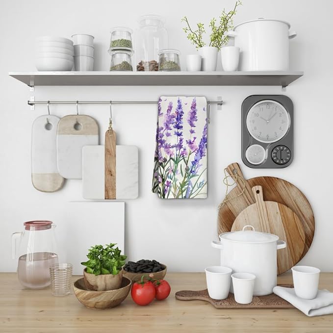 Lavender Hand Towels Set of 2 Lightweight Breathable Purple Floral Bath Towels Highly Absorbent Butterfly Lavender Towels for Bathroom Gym Hotel Decorative Kitchen Towels 28.7x13.7 Inch