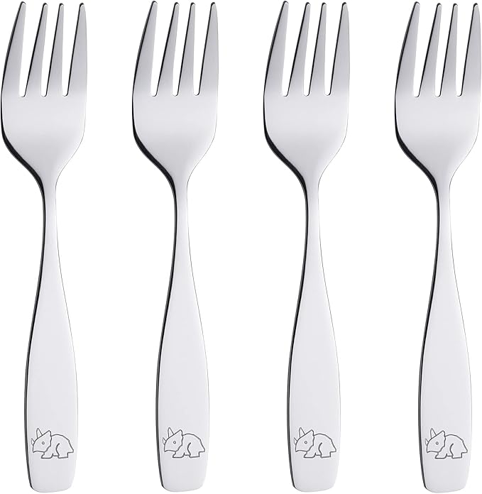 ANNOVA Kids Flatware Set - Stainless Steel Silverware Forks, Table Knife, Tablespoons - Child Toddler Utensils Dinosaur Engraved T-Rex, Triceratops, Diplodocus (Staineless Steel, 10 Pieces)