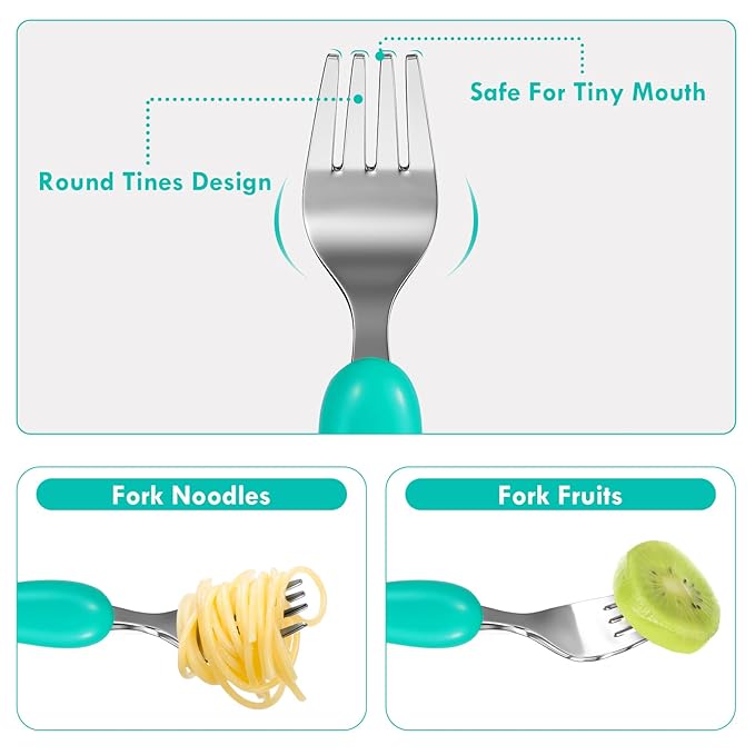 Lehoo Castle 6 Pieces Toddler Utensils, Kids Silverware for 2 3 4 Years Old, Stainless Steel Fork and Spoon Set with Plastic Handle, Safe Toddler Cutlery (Mermaid)