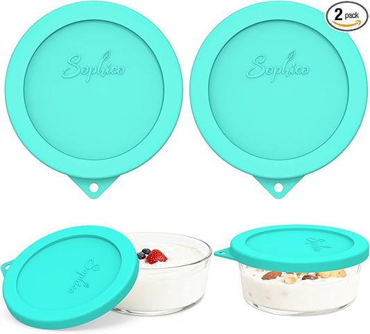 SOPHICO Silicone Replacement Lids Fit Ultimate 1-Quart Glass Containers, Airtight Seal Bowl Covers for Yogurt Fermentation, BPA-Free & Dishwasher Safe - Glass Not Included (Mint, 2 Pack)