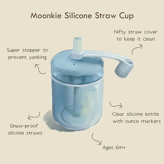 Moonkie Baby Straw cup | Silicone Toddler Sippy Cup Training Cup with Straw Lid | BPA-Free Drop-Proof Baby Cup | Led Weaning | 6 Months+, 5 oz, 1pack