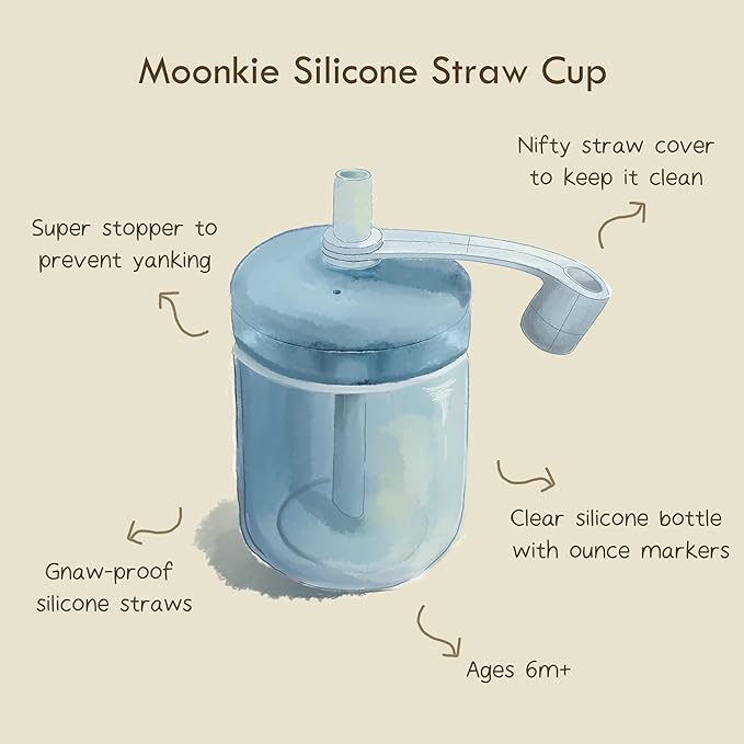 Moonkie Baby Straw cup | Silicone Toddler Sippy Cup Training Cup with Straw Lid | BPA-Free Drop-Proof Baby Cup | Led Weaning | 6 Months+, 5 oz, 1pack