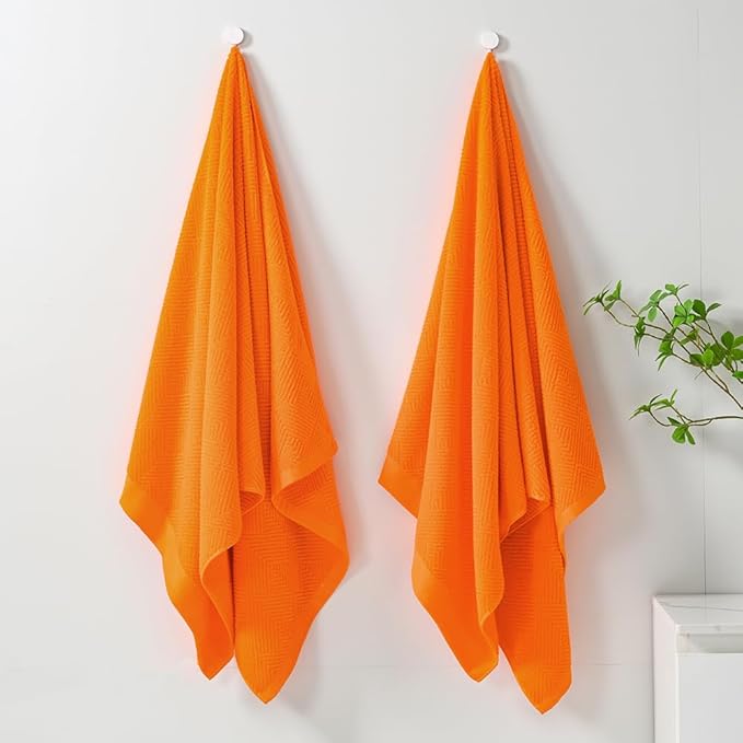 sense gnosis Super Soft Orange Bath Towels Terry Striped Weave Pattern Ultra Absorbent 100% Cotton Towel for Bathroom(27 X 55 Inch), 2 Pieces