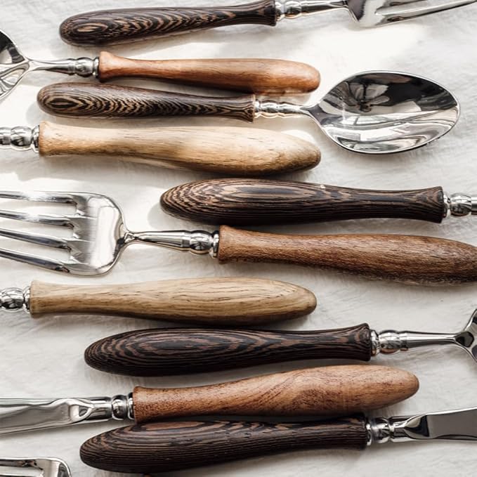 40 Piece Silverware Set Service for 8,Premium Wooden Handle Stainless Steel Flatware Set Home Include Fork Knife Spoon Set Gift Package for Christmas and Thanksgiving（Dark Brown）