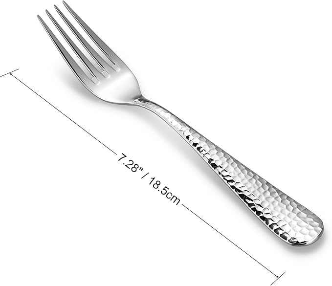 KEAWELL Premium 4-Piece Louise Hammered Fork Set, 18/10 Stainless Steel, Fine Fork Set with Round Edge, Brightly-Mirror polished, Dishwasher Safe. (4, 7.28" Salad Forks)